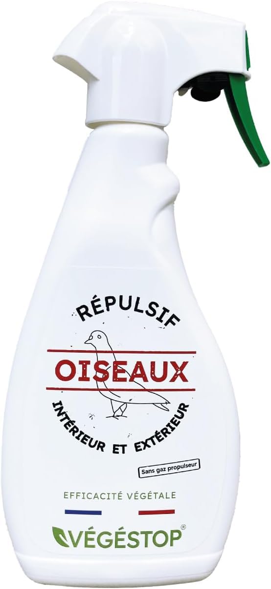 Spray Répulsif Oiseaux 500 ml - Liquide Origine Végétale - Éloigne Pigeons, Corbeaux, Pies