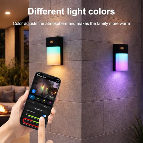 Outdoor Wall Light, 1500LM Smart RGBIC Porch Lights Outdoor with 45 Scene Modes, DIY, IP65 Waterproof Exterior Lighting Fixtures, Modern Decor for Garage, House, Patio, Garden, Yard, Party(2 pieces) - Image 5