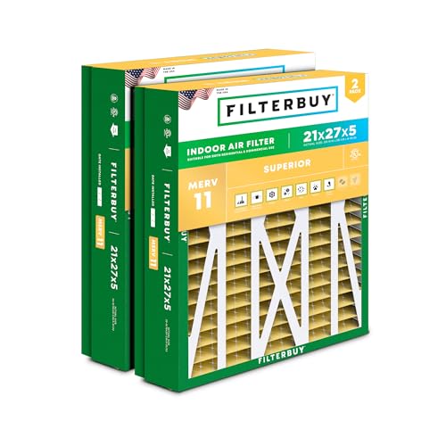 Filterbuy 21x27x5 Air Filter MERV 11 Allergen Defense (2-Pack), Pleated HVAC AC Furnace Air Filters Replacement for Trane Perfect Fit & American Standard (Actual Size: 20.56 x 26.13 x 4.97 Inches)