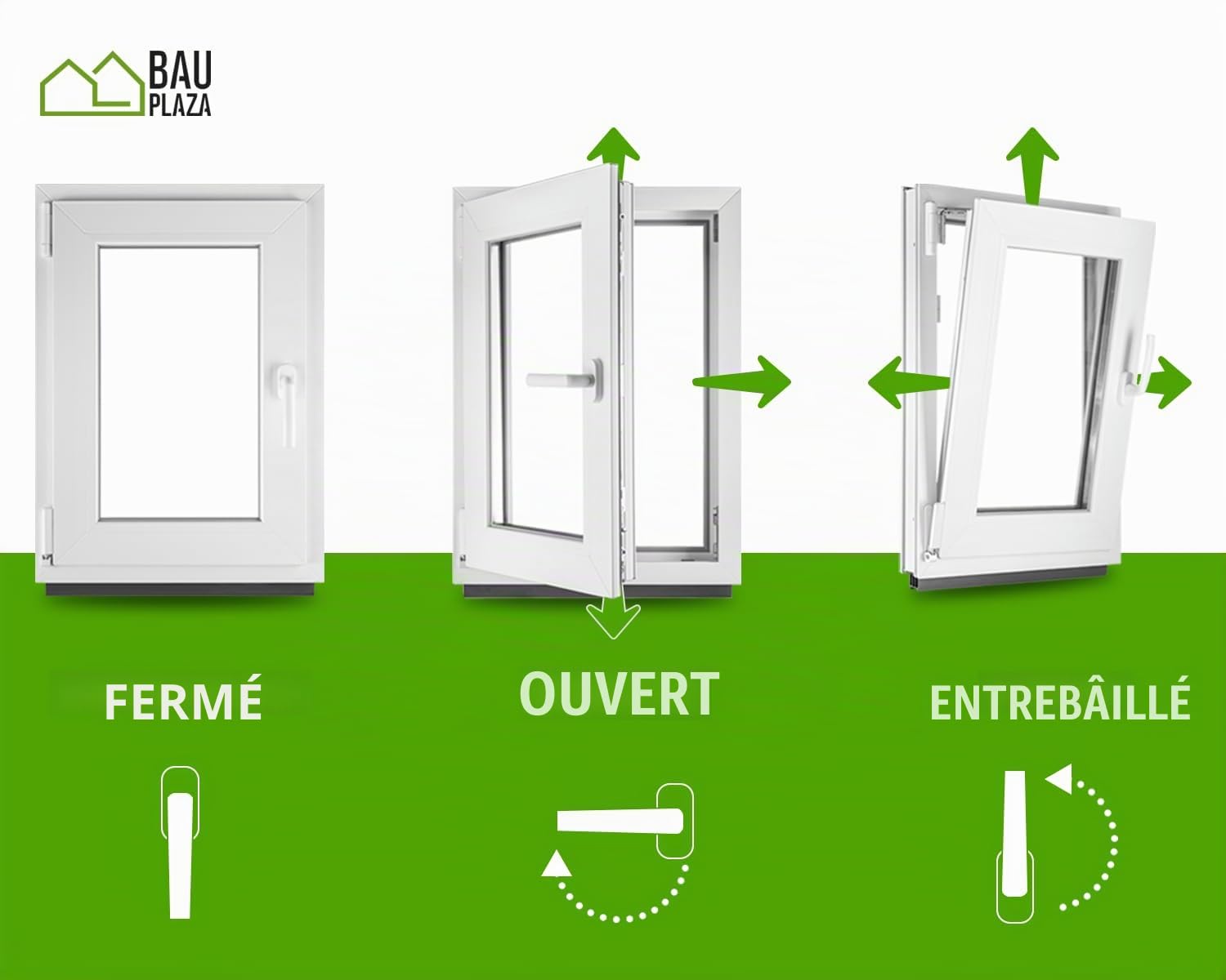 Fenêtre en PVC blanc double vitrage 4/24/4 LxH 50 x 70 cm d'ouverture Gauche Toutes les tailles 500 x 700 mm Oscillo-battant 1 vantail - BauPlaza