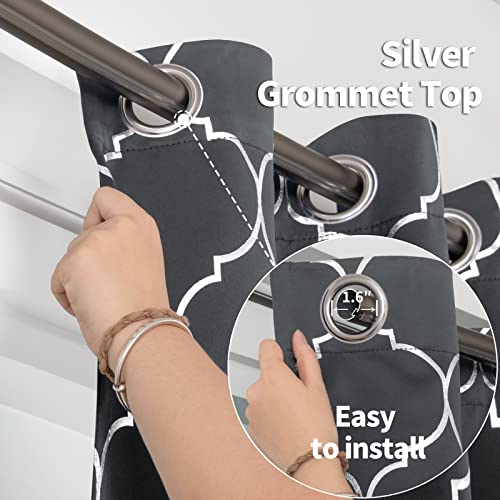 Bgment Moroccan Patterned Blackout Curtains 84 Inch Length 2 Panels For Living Room, Silver Geometric Print Room Darkening Curtain For Bedroom Thermal Insulated, Grommet, Each 52 X 84 Inch, Dark Grey #TOP4