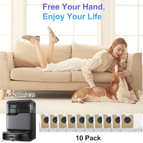 Image of 10 Pack Omni C20 C10 Replacement Dust Bags Compatible with Eufy C10, C20 Omni Robot Vacuum, Large Capacity Replacement Vacuum Bags