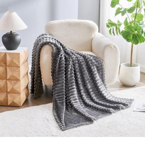 Lions Chunky Ribbed Throw Blanket - Faux Fur Thermal Warm & Cosy Fluffy Throws For Sofa Large Bed Couch, Double Size 150x200cm - Soft and Comfortable - Charcoal
