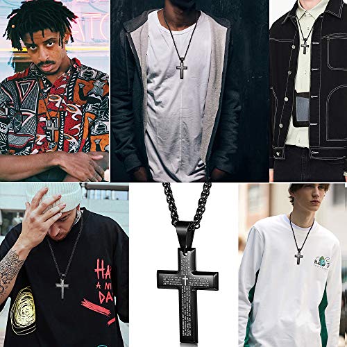 Jstyle Stainless Steel Black Cross Pendant Necklace For Men Lord's Prayer Necklace Heavy Wheat Chain 22 24 30 Inch #TOP3