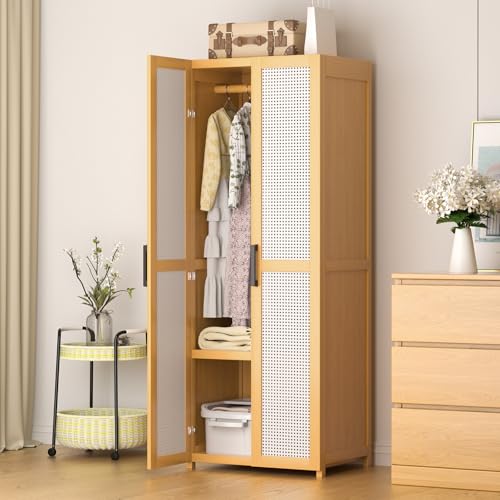 La Mejor Recopilación de Roperos los 10 mejores. 41 STAR BURN Armario de bambú con Perchero Tipo Puerta, Amplio Espacio de Almacenamiento para Ropa de Bambú, Perchero Transpirable Tipo Estante, Almacenamiento en Capas con Doble...