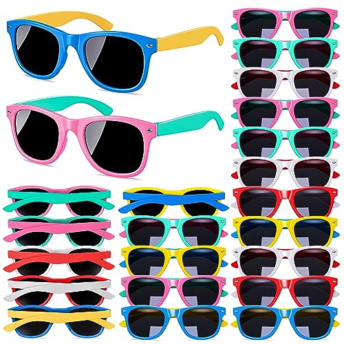 Eunhdet 24Pcs Kids Sunglasses Bulk Party Favors with UV 400 Protection, Neon Sunglasses for Kids Age 3-8 Boys Girls for Summer Beach Preschool Classroom Prizes Birthday Gift Goodie Bags Stuffers