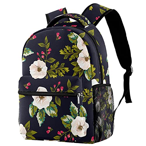 Sac ordinateur portable avec motif fleurs peintes blanc fond bleu marine pour homme et femme urbain
