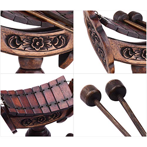 Muslady 8 Notes Xylophone Teak Wood Thai Traditional Percussion Musical Instrument Art Craft Wooden Ornament Decoration Gift for Home Office with Mallets