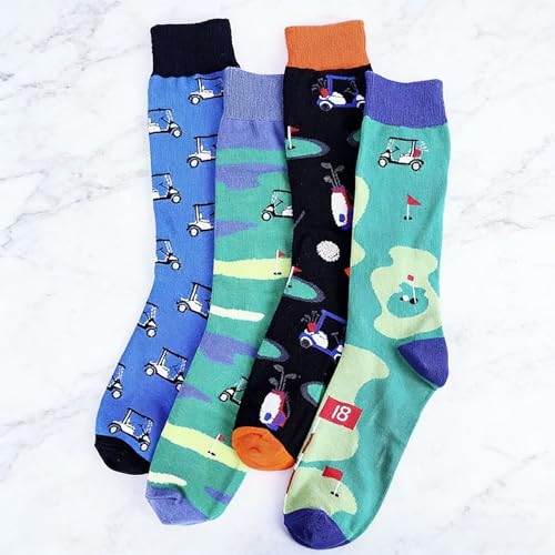 Moyel Funny Novelty Socks for Men Fun Golf Pickleball Socks Fun Gifts for Him Men Accessories, Multicolor Golf Crew, 7-13
