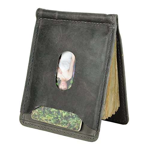 Le'aokuu Real Leather Magnet Money Clip Card Case Slim Handy Front Pocket Wallet