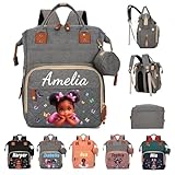 Personalized African American Baby Diaper Bag Backpack, Diaper Bag with Cartoon Characters & Name, Baby Travel Essentials, with Stroller Straps & Pacifier Case, Gifts for Baby's Baptism, New Mom Gift