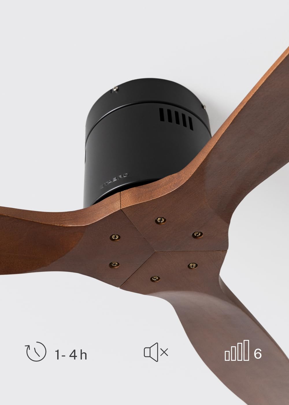 CREATE / WINDCALM NATURAL WOOD S/Deckenventilator Schwarz Nussbaumholzflügel mit Fernbedienung / 40W, Timer, Ø112cm, 6 Geschwindigkeiten, Sommer-Winterbetrieb
