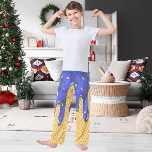 Boy's Pants Steel Blue Ice Cream Jogger Pants Elastic Waist Long Bottoms Trousers with Pockets 6-14 Years2