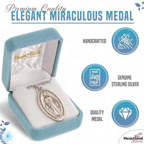 Heartland Store Oval Sterling Silver Miraculous Medal Necklace for Men–Tarnish Resistant, Hand-Finished in USA, Thoughtful Religious Present for Holidays & Special Occasions with Various Chain Sizes4