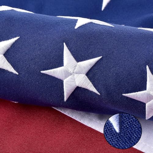 American Flag for Outside 6x10 FT Large Deluxe Heavy Duty Spun Polyster TearProof and Waterproof Super Tough Series All Weather High Wind USA US Flag with Embroidered Stars Sewn Stripes Brass Grommets