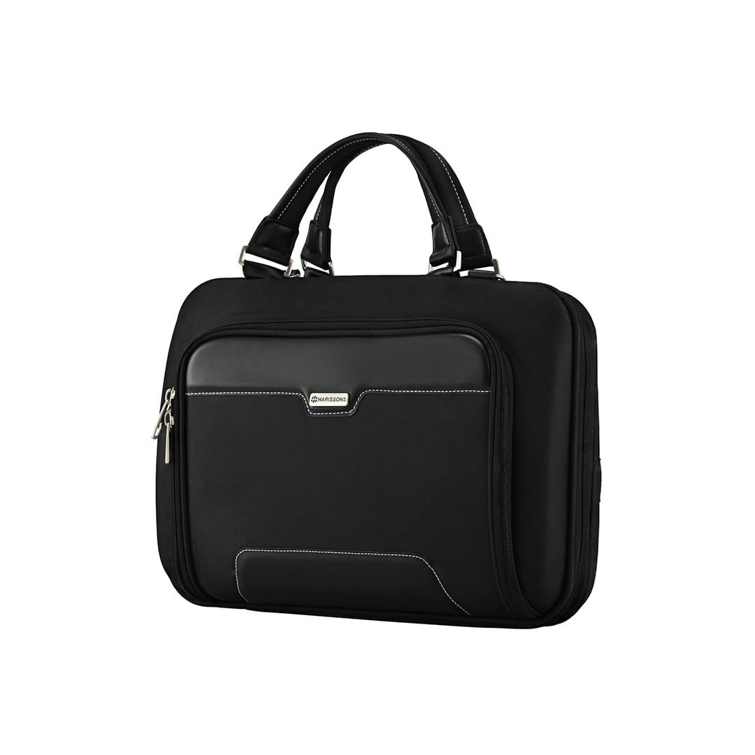 HARISSONS Spartan 12L Water Resistant Vegan Leather Laptop Messenger Bag for Men & Women | Fits 15.6 Inch Laptop with Detachable Shoulder Straps & Slip Through Trolly Handle (Black) (B0CKFHNMHV) Amazon Price History, Amazon Price Tracker
