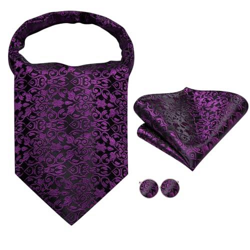 Image of Dubulle Paisley Floral Ascot for Men Self Tie Mens Cravat and Pocket Square Cufflinks Wedding