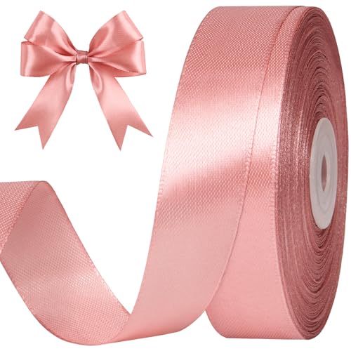 CLUEWR Rose Gold Satin Ribbon 1 Inch 50 Yards