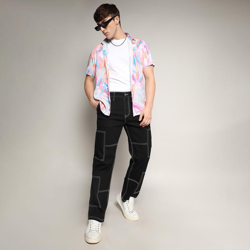 Image of CAHOOT Men's Stitched Cargo Denim Jeans for Casual Wear | Dark-Wash | 5 Pocket | Button Closure | Denim Jeans Crafted with Comfort Fit for Everyday Wear