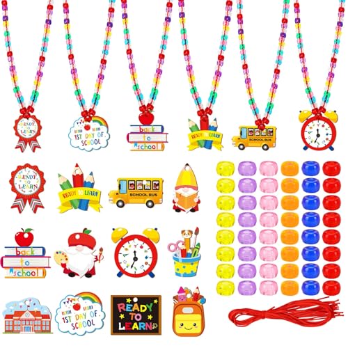 DTOFOOT 24 Sets Back to School Bead Necklace Craft Kit for Kids