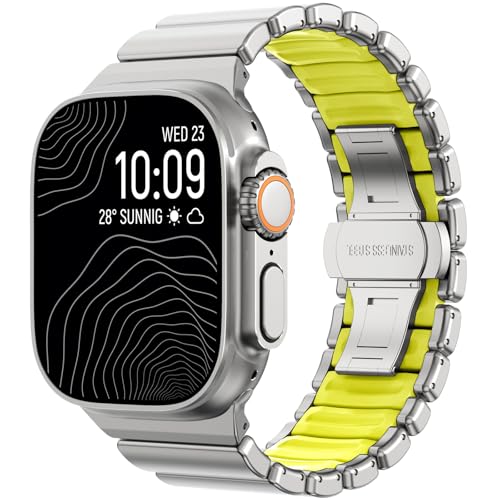 Image of CHANCHY Titanium Band Compatible with Apple Watch Ultra 3 /2 /1 Band 49mm 46mm 45mm 44mm 42mm, Luxury Band Titanium Silicone Dual-Layer Link for Men iWatch Series 11 10 9 8 7 6 5 4 SE