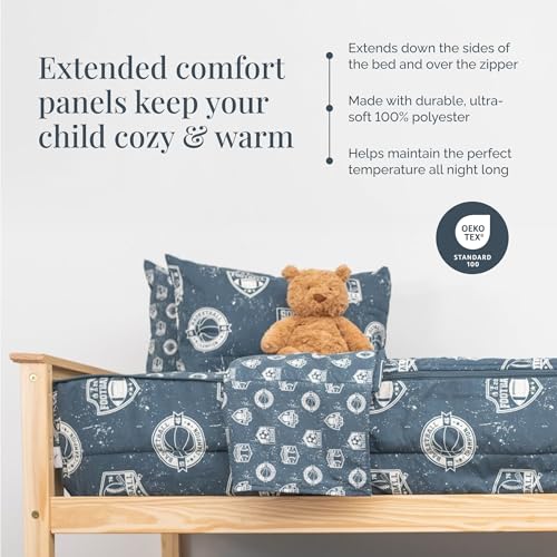Image of Beddy's Sports Theme Durable Zipper Bedding for Kids - Bed in a Bag - Blue Sheets with Baseball, Football, Basketball, Soccer Comforter - Includes Pillowcase & Sham - Easy to Make & Wash - Full