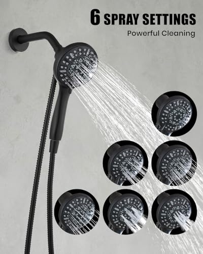 Juego de grifo para ducha con 6 modos, cabezal de ducha desmontable y válvula integrada, acabado negro mate, incluye manguera de 59 pulgadas miniatura 5
