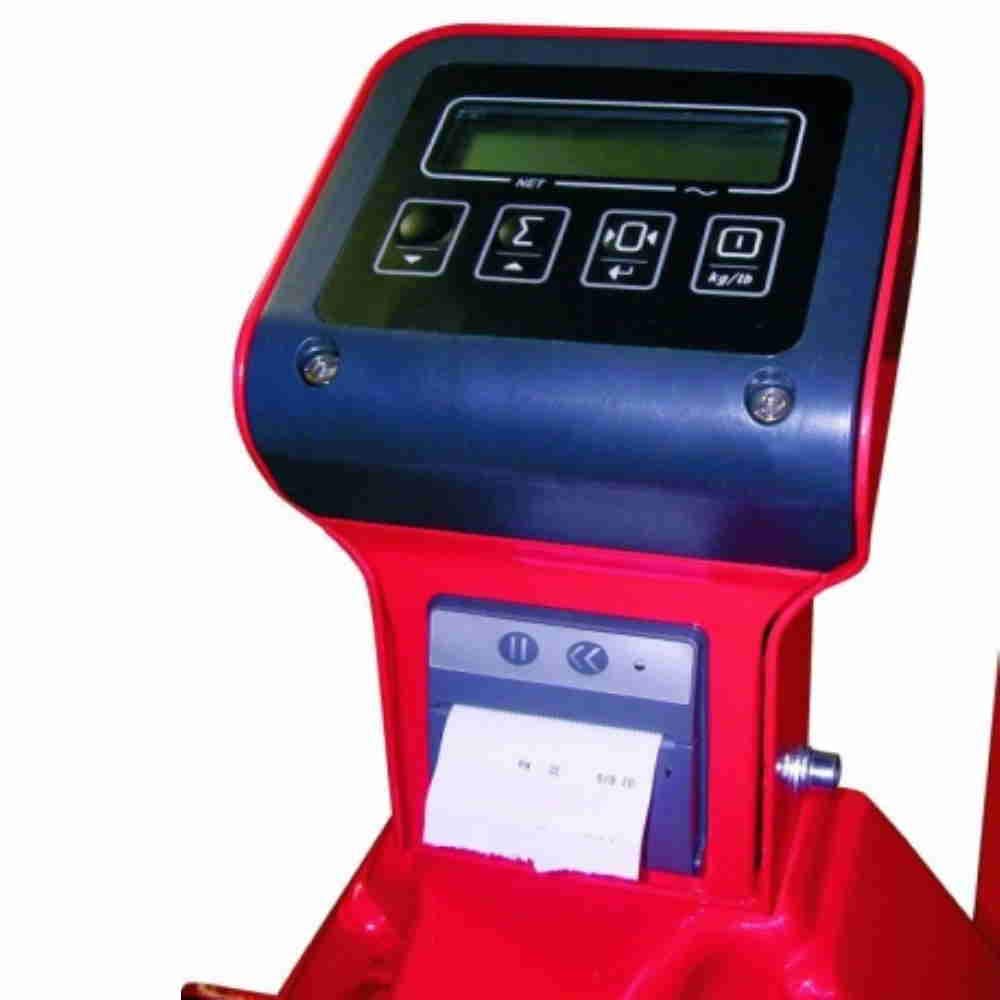 Transpallet manuale pesatore con bilancia pesa bancali con stampante inclusa Kg.2000 display digitale utile per pesatura di merci e spedizioni nella logistica industriale - NL2PESF