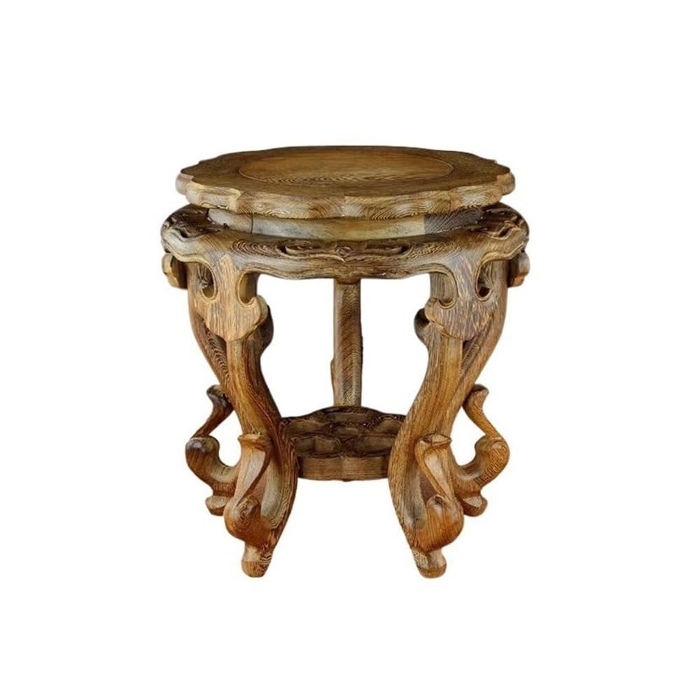 birene Vase Stand High Stool Redwood Carving Bonsai Base, Tea Service Vase Display Holder
