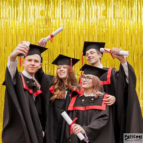 Image of Graduation Decorations Thicken Gold Tinsel Backdrop 4 Pack 13.2x8.2 FT, Foil Fringe Curtains for Wall Decor, Gold Streamers for Birthday, Prom, Hollywood, Anniversary Party Decorations