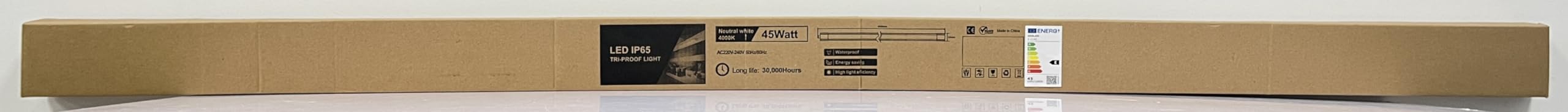 Lámpara LED para ambientes húmedos, tubo fluorescente, 45 W, 5000 lm, 4000 K, blanco neutro, 150 cm, ultrafina, IP65, resistente al agua, lámpara LED para habitaciones húmedas y oficina