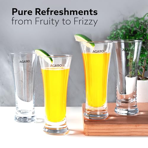 Image of AGARO Elegant Pilsner Highball Glass, 330ml Each, Set of 6, Heavy Base Tall Bar Glass - Drinking Glasses for Water, Milk, Lassi, Juice, Beer, and Cocktails, Transparent