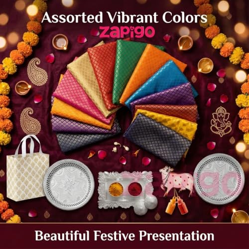 Image of Habba Traditional Return Gift Combo with Blouse Piece, Cow Kumkum, Silver Kumkum Box, Silver Plate & Laminated Bag for Women, Haldi Kumkum & Tambulam Gifts, Diwali, Navratri, Weddings - Pack of 1 Set