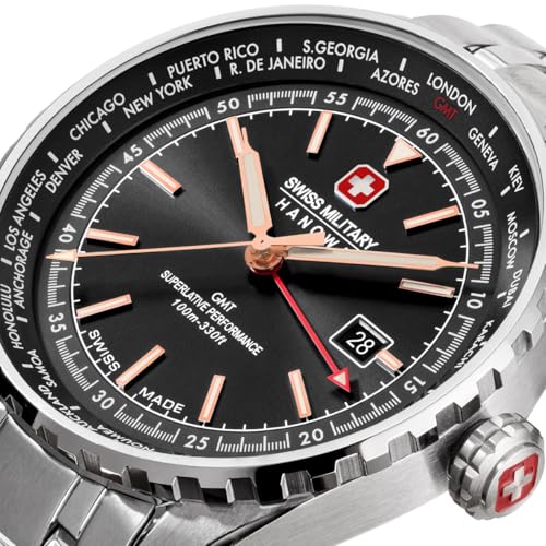 Image of Swiss Military Hanowa SMWGH0003203 - Swiss Made Round Black Watch for Men