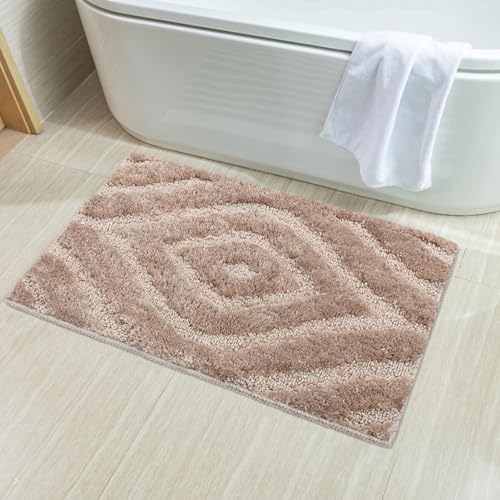 Image of Luxe Home Bath Mat Super Soft Microfiber Non Slip Scotland Diamond Bathroom mats Water soak Washable Doormat for Home, Bedroom, Living Room (38x58 cm, Beige) Pack of 1