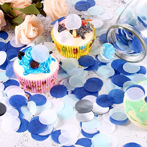 Image of TecUnite White Blue Confetti Round Tissue Paper Table Confetti Dots for Wedding Birthday Party Decoration Arts Craft DIY Scrapbooking, 1.76 oz (2.5 cm)