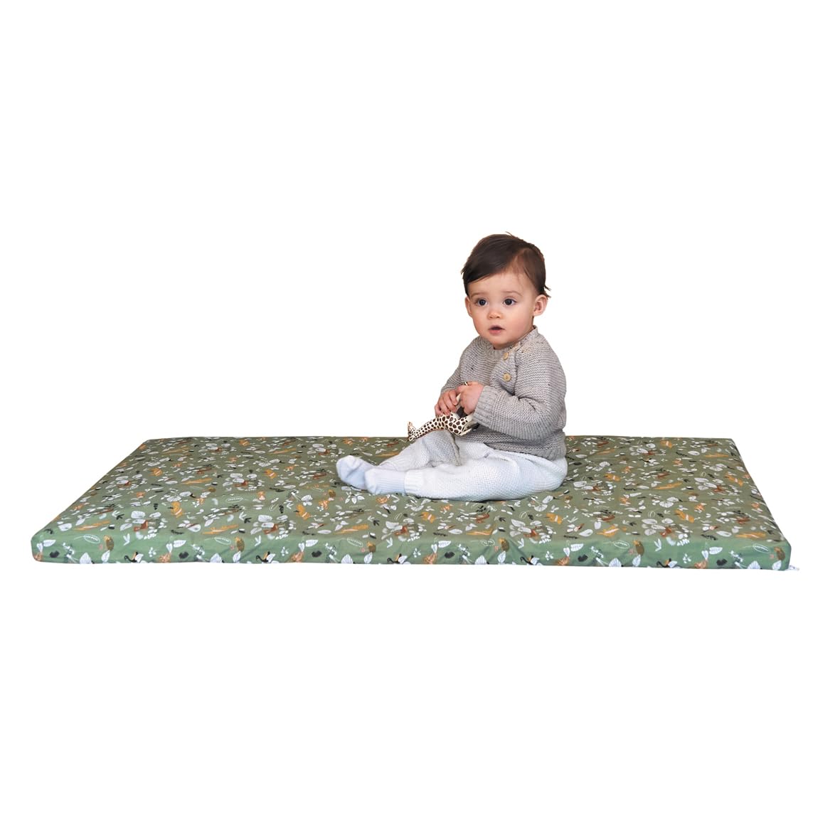 Tinéo - Matelas Bébé Nomade 60x120x4cm - Matelas Bébé Voyage - Déhoussable - Polyester - Moelleux - Fabriqué en France - Matelas Lit Parapluie - Inclus Le Sac De Transport (Safari)