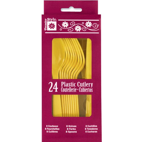 Unique Yellow Premium Assorted Plastic Cutlery, 24ct, Premier