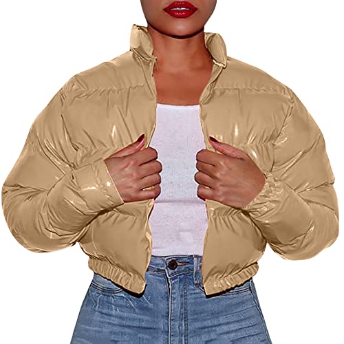 Manteau en coton pour femme haut de gamme veste d'hiver courte matelassée au fini brillant