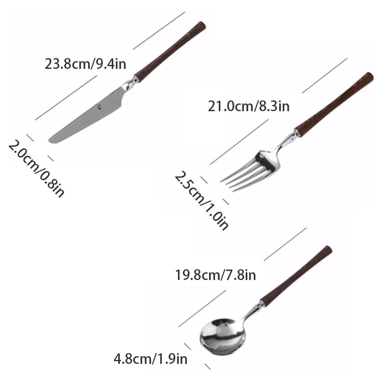 Rieort Ensemble d'argenterie Manche en Bois Couteau Fourchette cuillère 1/2/3 pièces Ensemble de Couverts fourchettes à dîner en Acier Inoxydable Service de Table rétro réutilisable