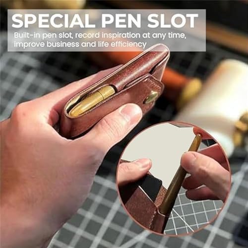 Vintage Handmade Leather Wallet,Multifunctional Compact Wallet,Slim Minimalist Men's Wallets Built-In Pen Slot,Holds 4-8 Cards and Cash (1 Set)3