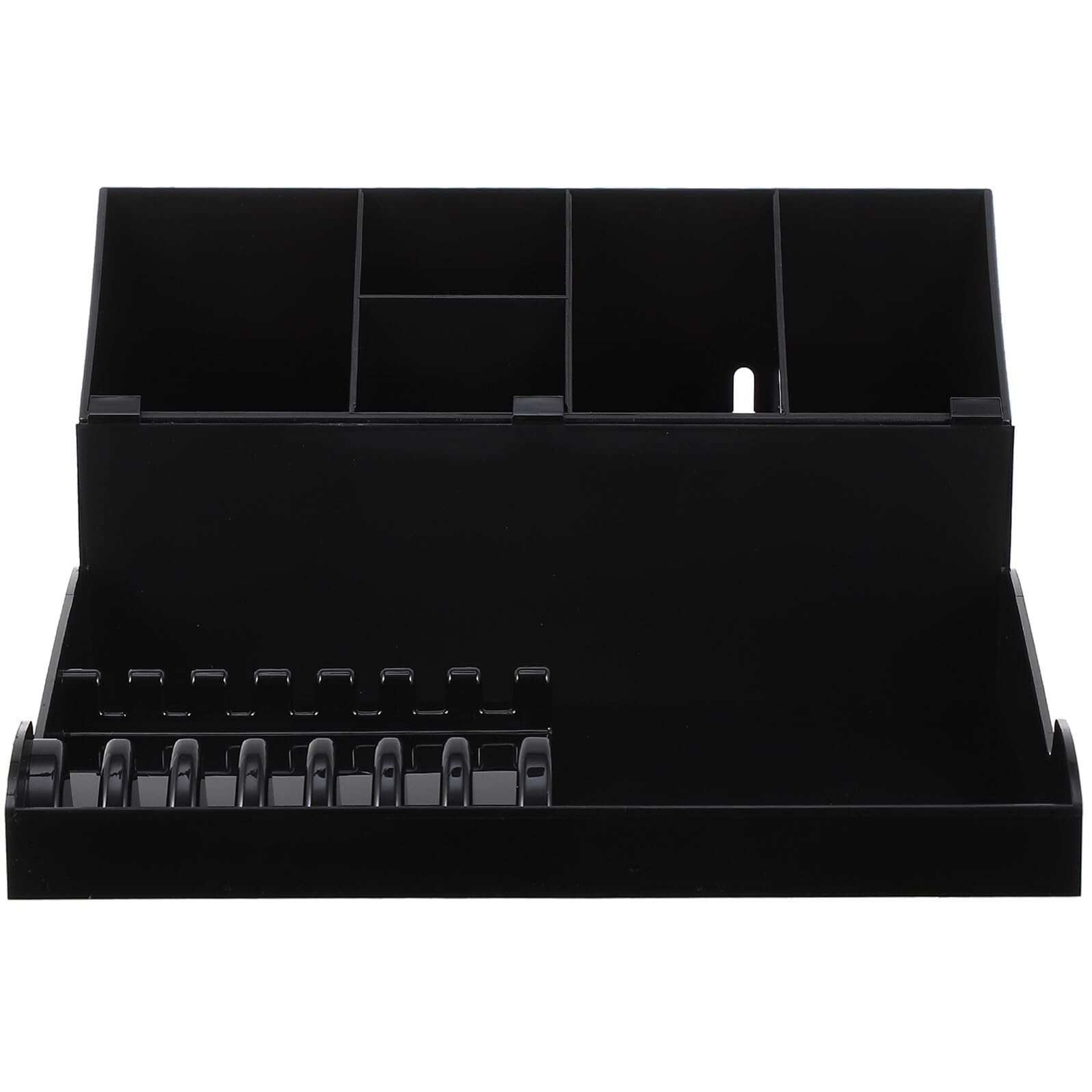 Caja Organizadora para Tijeras de Peluquería Negra con Soporte y Bandeja Almacenamiento Profesional para Accesorios de Barbería y Corte de Cabello