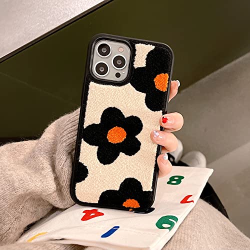 Coque fleurs pour iPhone 15 mignonne avec fourrure chaude