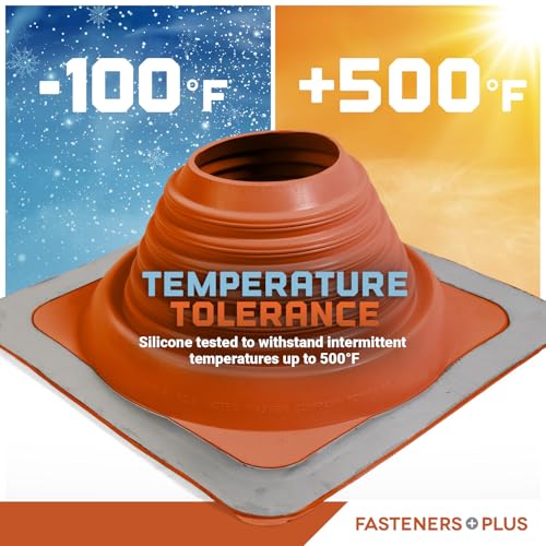 Fasteners Plus #5 Square Silicone Metal Roof Pipe Flashing Boot (Made in USA), Fits 4” - 8-1/4” Pipe OD, Red High Temp Silicone Chimney Boot for Metal Roof - Thumbnail 5