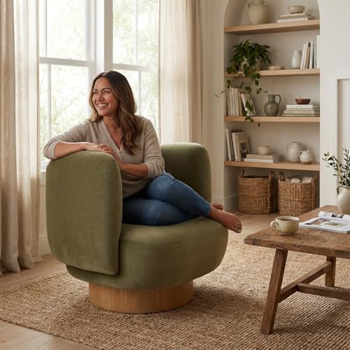 Image of Kingsman Furnitures Nova Swivel Accent Arm Chair for Home | Bedroom, Living, Dining & Drawing Room | Ultra Soft and Comfortable (Fern Green Velvet)