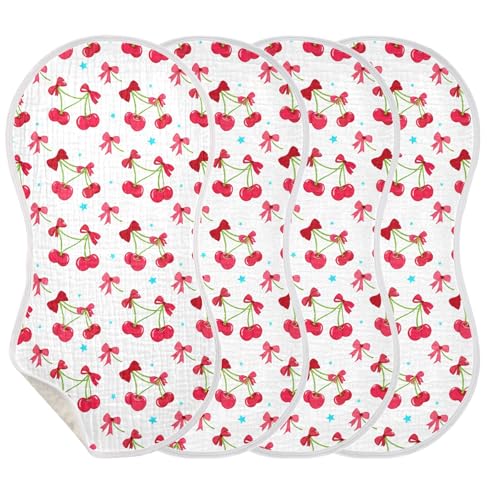 xigua Red Cherries with Bows Muslin Baby Burp Cloths Set of 2, Super Soft & Absorbent Burping Rags, Cotton Burp Clothes Shower Gift for Newborn, Baby Girls and Boys3