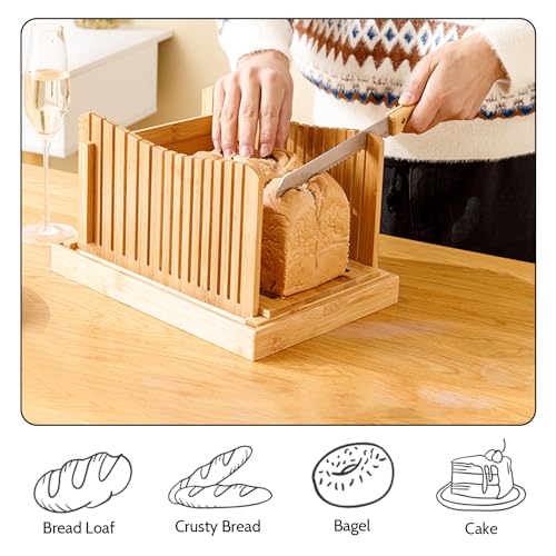 image for SHTALHST Bread Slicer, Bamboo Bread Slicer Guide Adjustable with 3 Sli