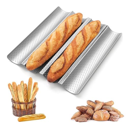Baguette Backblech, Antihaft-perforierte französische Brotbackform, 38cm x 33cm, Premium-Toastform, ideal für 4 Brote, Baguettes, französisches und italienisches Brot, Tabletts zum Backen von Laibbrot