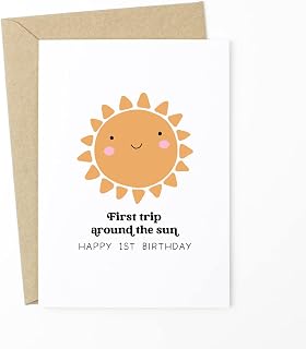 1st Birthday Card - First Trip Around The Sun. Happy 1st Birthday - 1st birthday card, first birthday card, cute birthday card, boho card