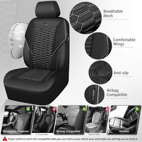 Image of CAR PASS 3D Foam Mesh Leather Car Seat Covers Front Seats, Air Cool Mesh Front Seat Covers for Car, Universal Fit for SUV Truck Sedan Automotive, Armrest Airbag Compatible, Black and Gray